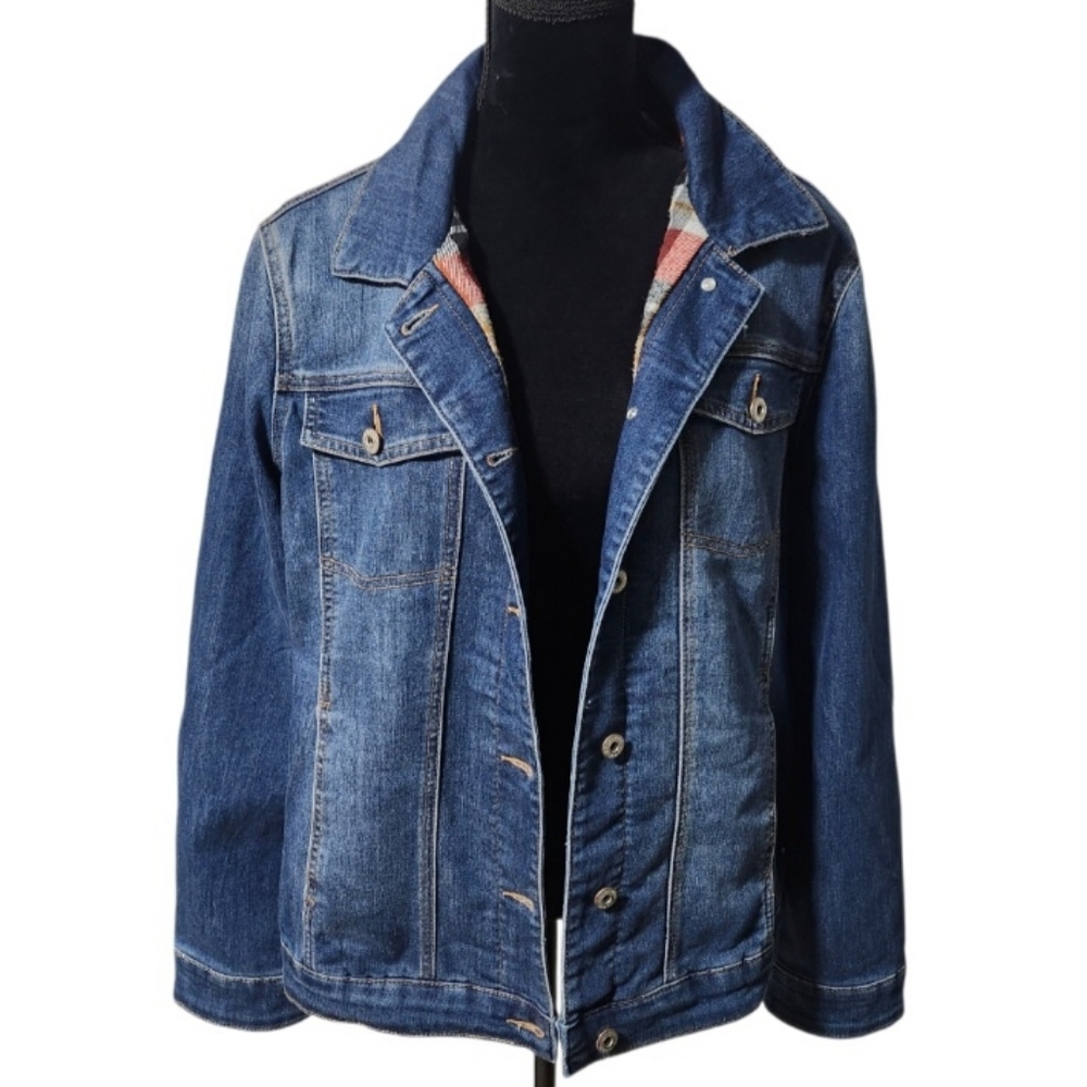 Parasuco Blue Denim, Plaid Lined Jacket With Pockets. Unisex
